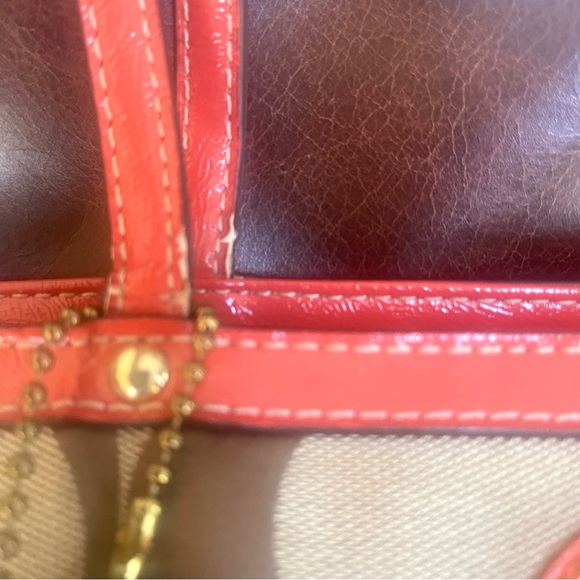 Coach Monogram Logo Printed Canvas Patent Leather Trimmed Medium Size Tote Bag - Picture 8 of 12